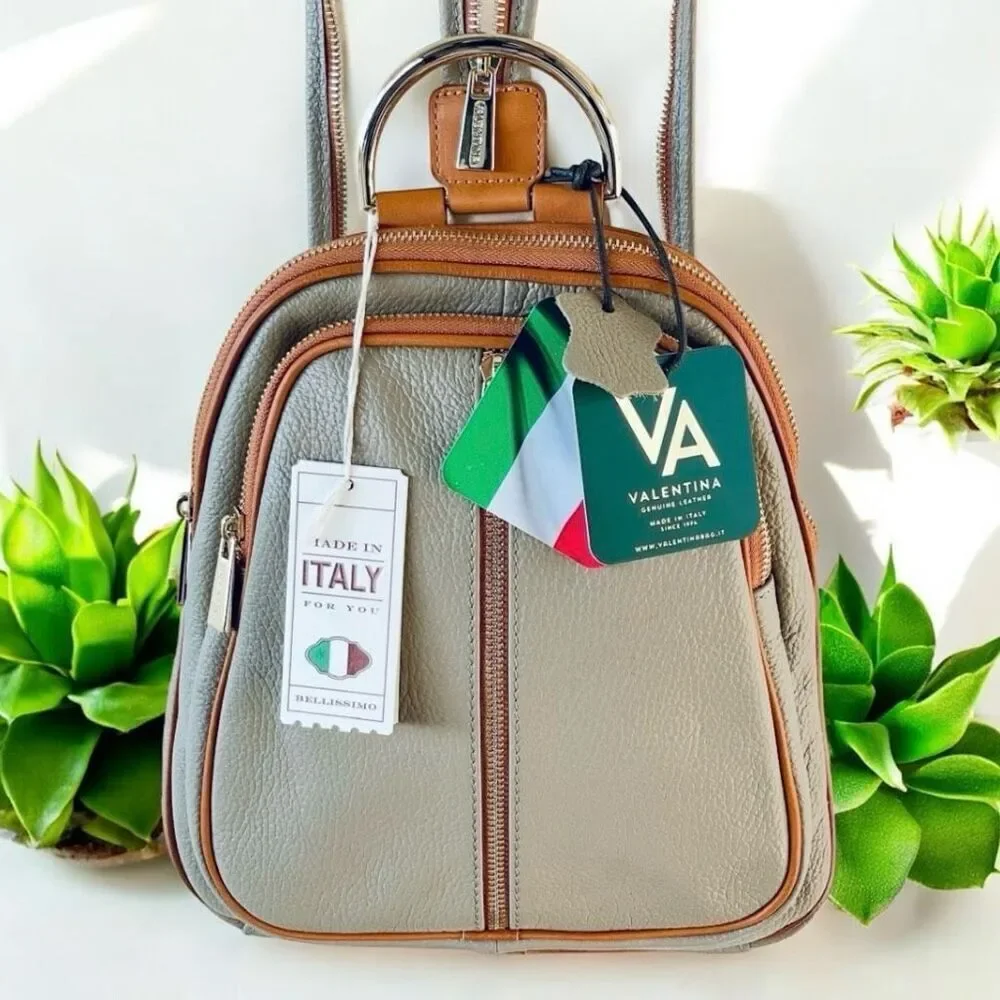 NWT Gorgeous Valentina Tan Italian Genuine Leather Convertible Sling Backpack Ba